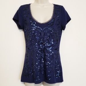 White House Black Market Sequin T Shirt Sz S